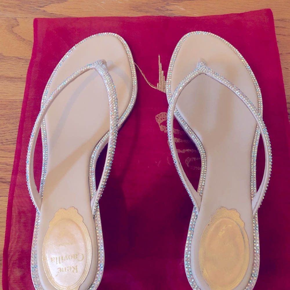 RENE CAIVILLA 65MM EMBELLISHED SATIN THONG SANDALS